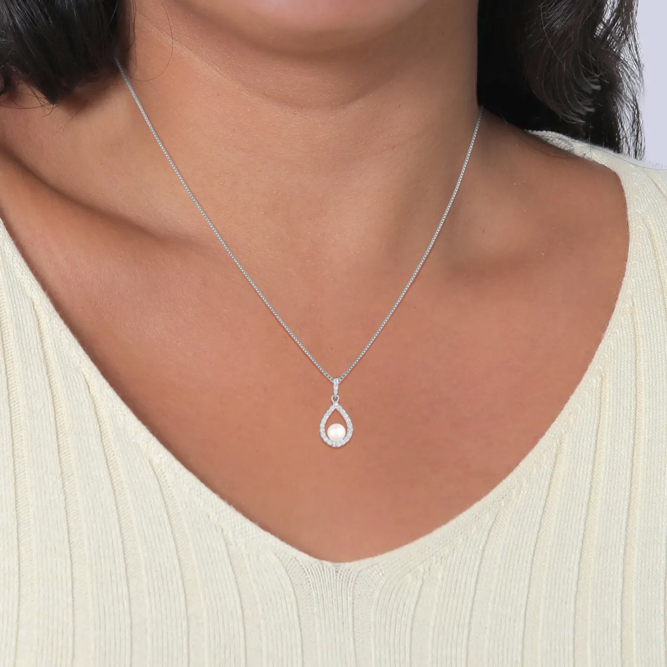 Elli "Anhänger Tropfen | Süßwasserperle, Zirkonia (Weiß)< Perlen|Anhänger & Charms