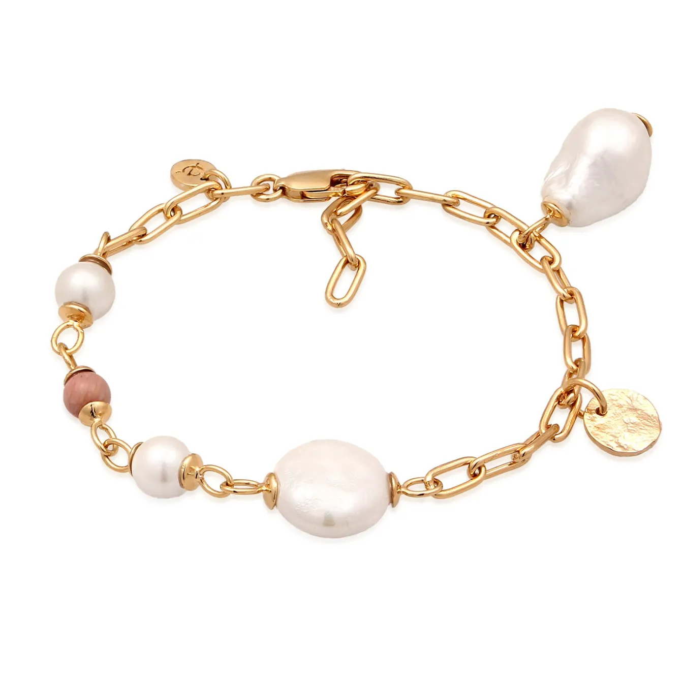 Elli "Armband Barock | Perlen & Rhodonit (Rosa)< Vergoldet|Perlen