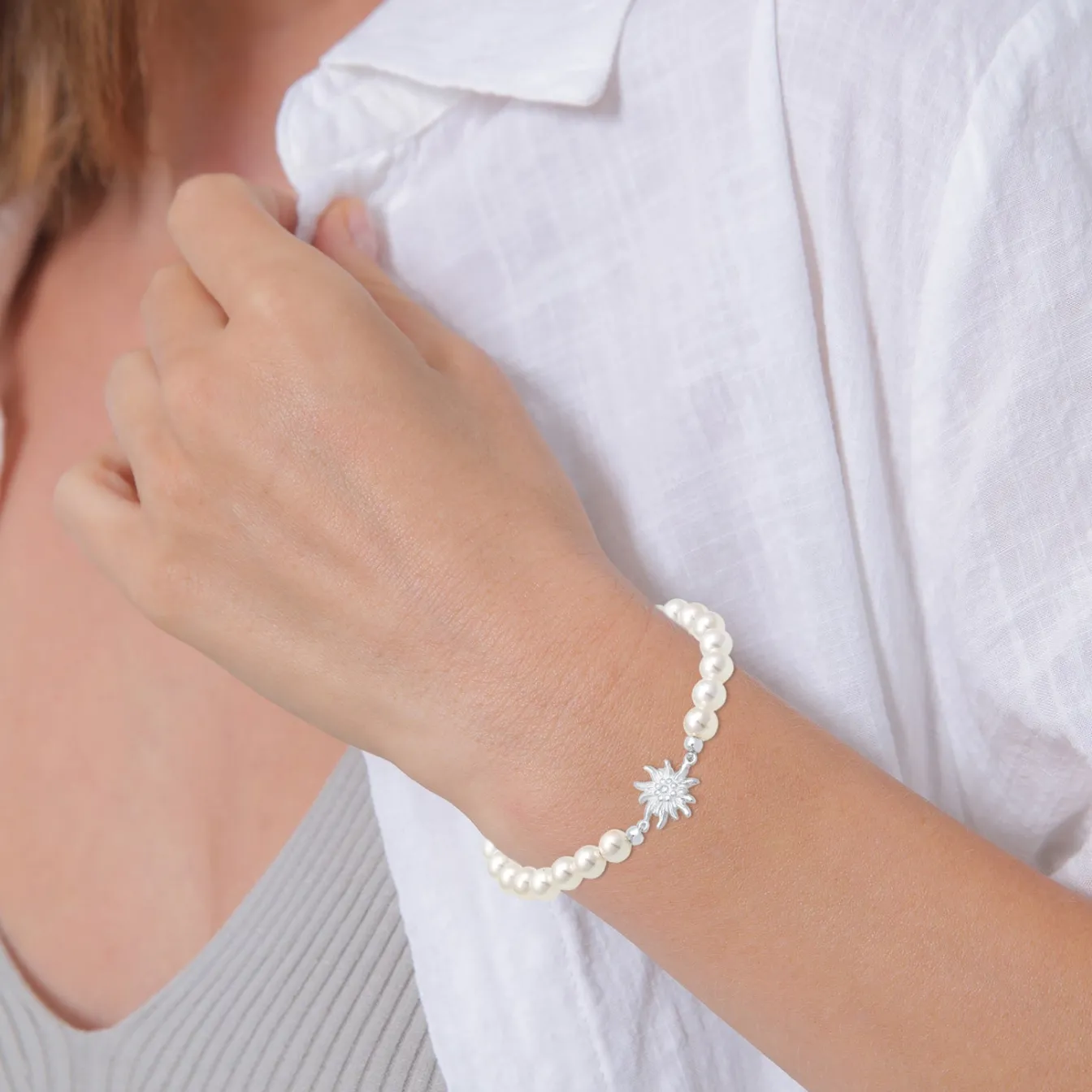 Elli "Armband Edelweiss | Perle< Perlen|Armbänder