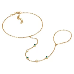 Elli "Armband Handchain | Kristalle (Grün)< Armbänder|Vergoldet