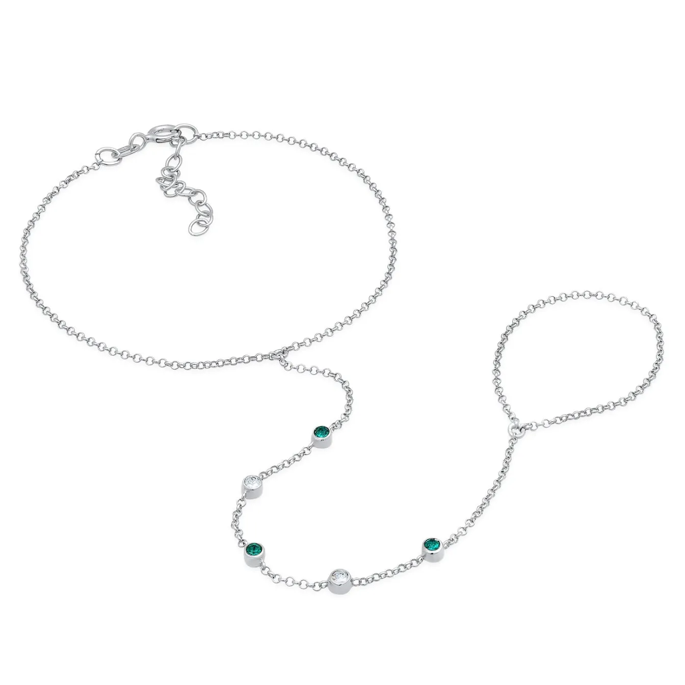 Elli "Armband Handchain | Kristalle (Grün)< Armbänder|Vergoldet