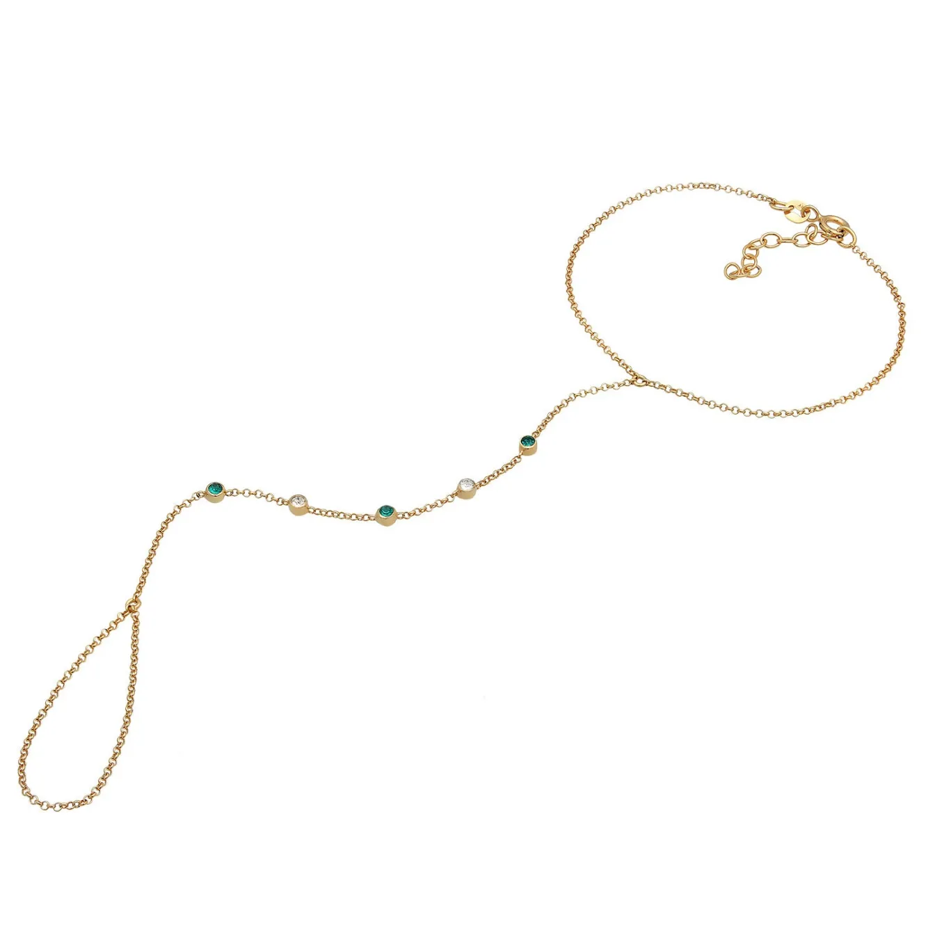Elli "Armband Handchain | Kristalle (Grün)< Armbänder|Vergoldet