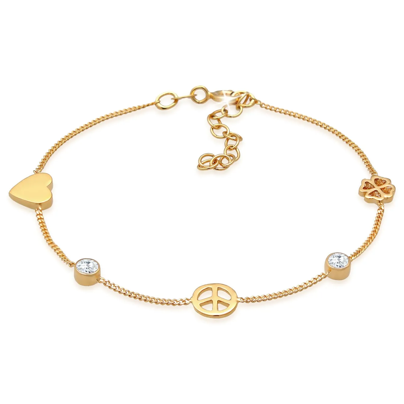 Elli "Armband Herz Kleeblatt Peace | Zirkonia (Weiß)< Symbol-schmuck|Herz-schmuck