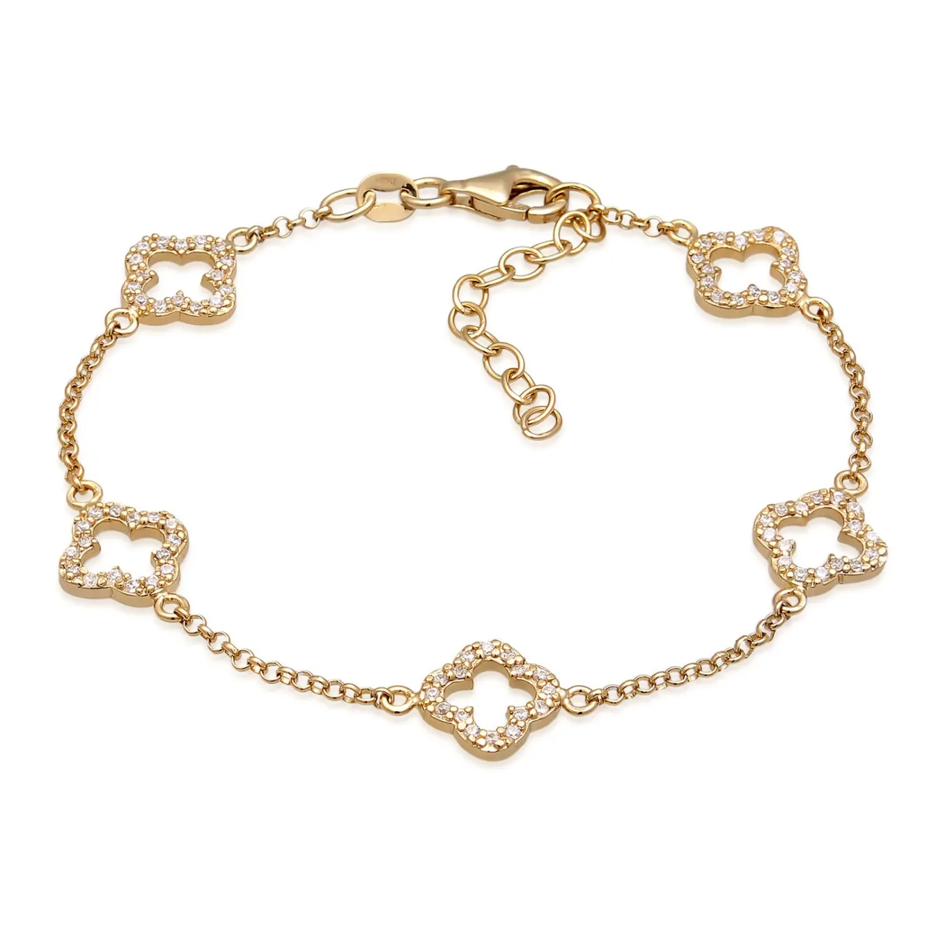 Elli "Armband Kleeblatt | Zirkonia (Weiß)< Vergoldet|Symbol-schmuck