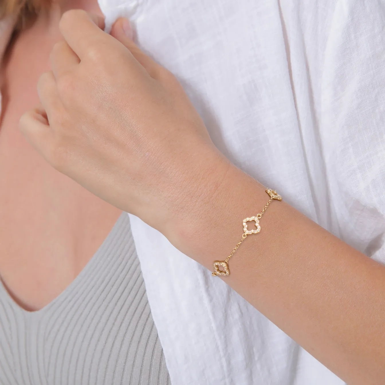 Elli "Armband Kleeblatt | Zirkonia (Weiß)< Vergoldet|Symbol-schmuck