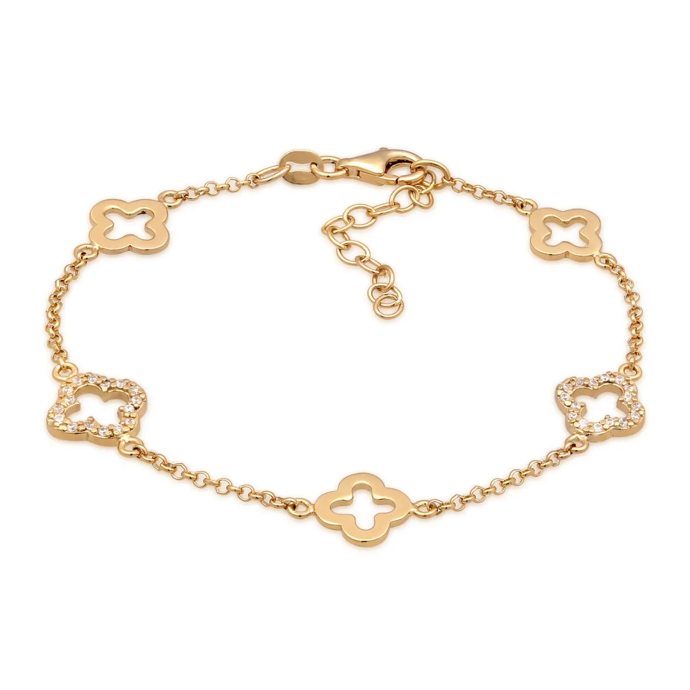 Elli "Armband Kleeblatt | Zirkonia (Weiß)< Vergoldet|Symbol-schmuck