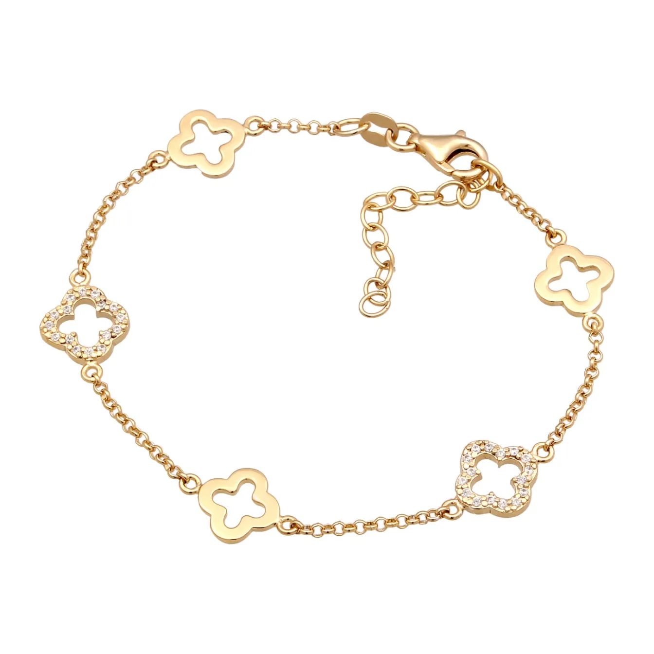 Elli "Armband Kleeblatt | Zirkonia (Weiß)< Vergoldet|Symbol-schmuck