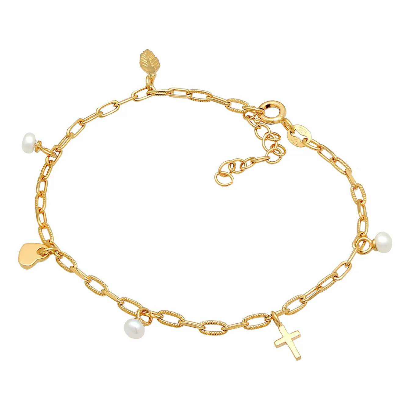 Elli "Armband Kreuz Feder Herz | Perle< Symbol-schmuck|Herz-schmuck