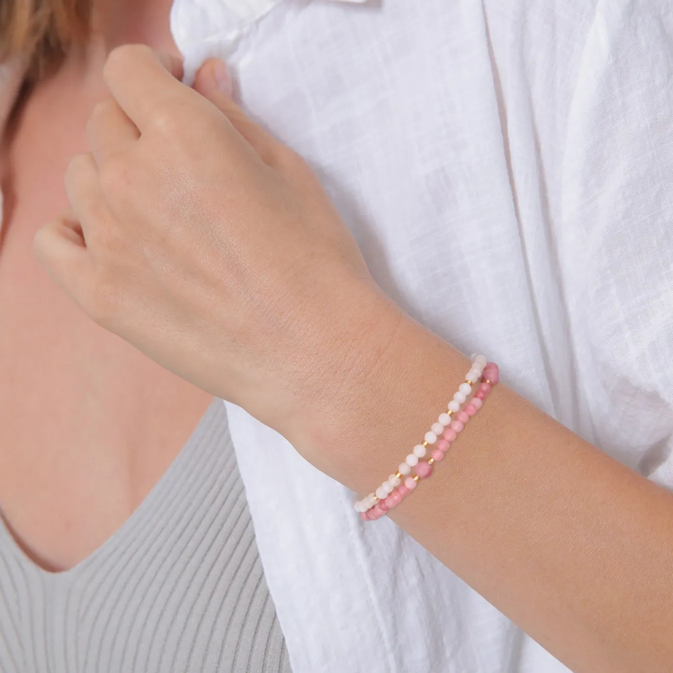 Elli "ArmbandSet Perlen | Achat, Quarz (Rosa)< Perlen|Armbänder