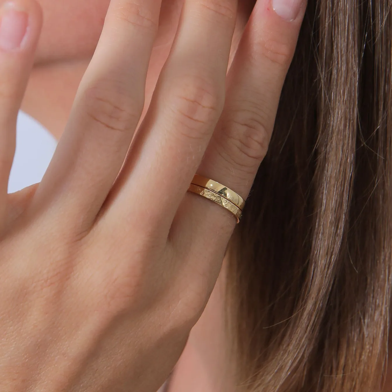 Elli "Bandring 2er Set | Gehämmert & Glänzend< Roségold|Ringe