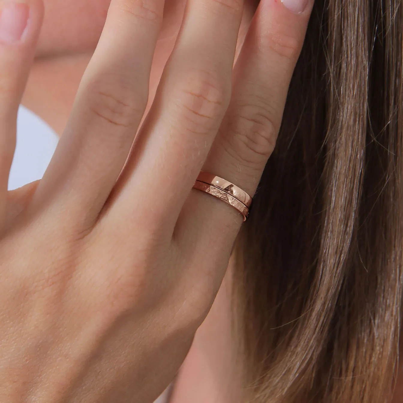 Elli "Bandring 2er Set | Gehämmert & Glänzend< Roségold|Ringe