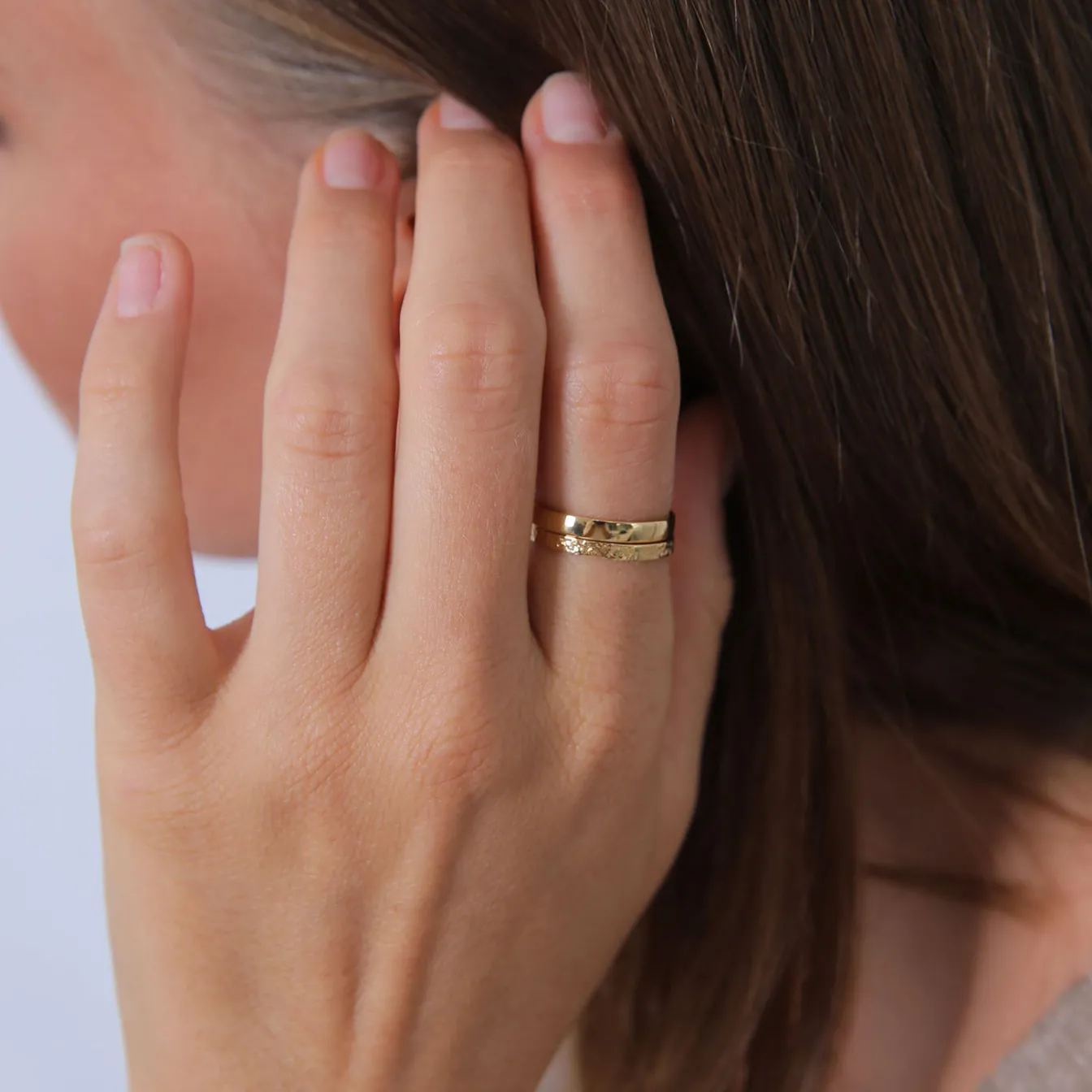 Elli "Bandring 2er Set | Gehämmert & Glänzend< Roségold|Ringe