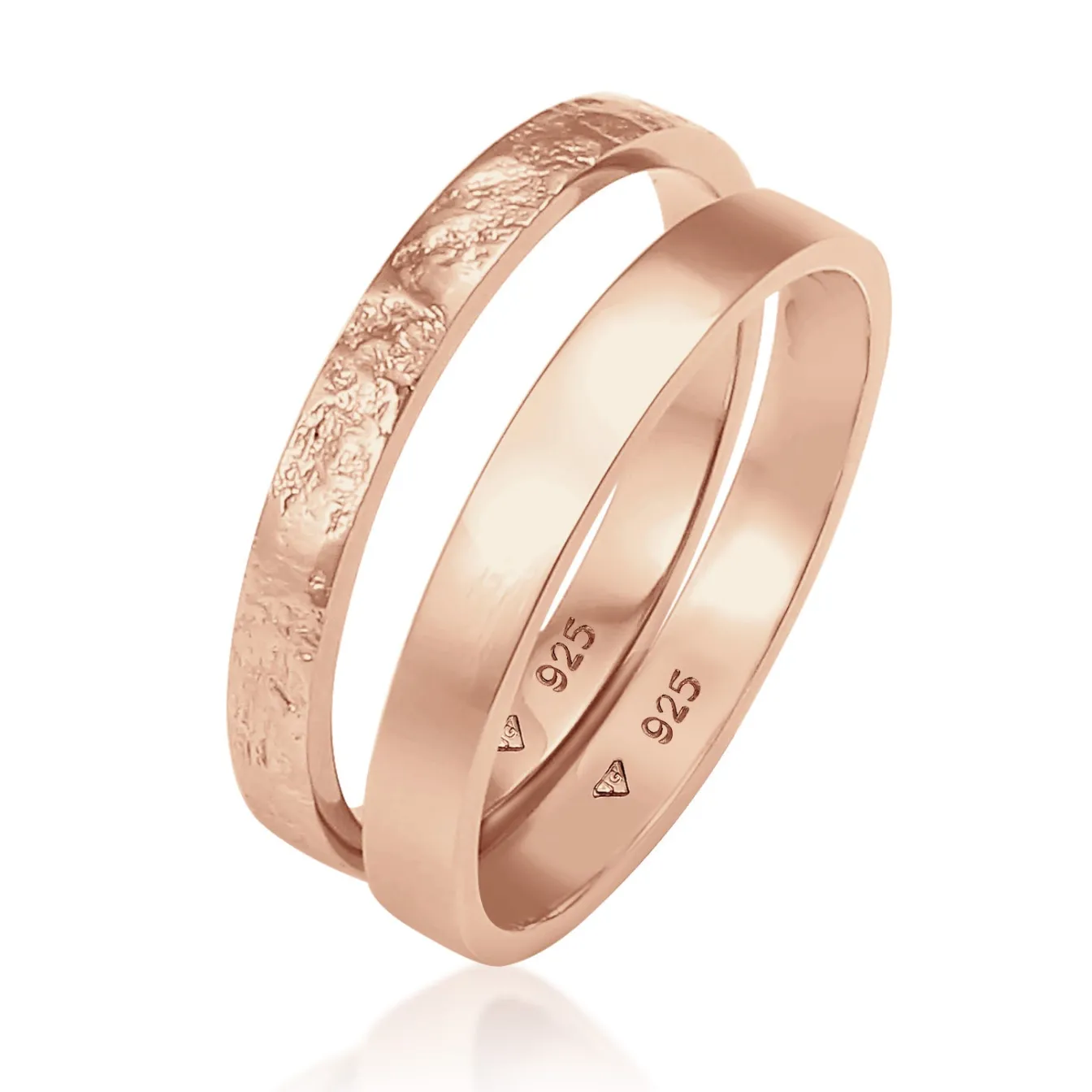 Elli "Bandring 2er Set | Gehämmert & Glänzend< Roségold|Ringe