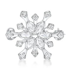 Elli "Brosche Schneeflocke | Zirkonia (Weiß)< Vergoldet|Silber