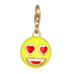 Elli "Charm Emoji Smiling Face Herzen | Emaille (Gelb)< Vergoldet|Anhänger & Charms