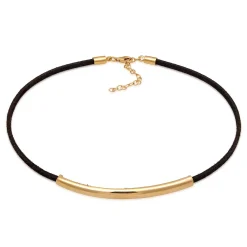 Elli "Choker | Synthetisches Leder (Schwarz)< Vergoldet|Halsketten