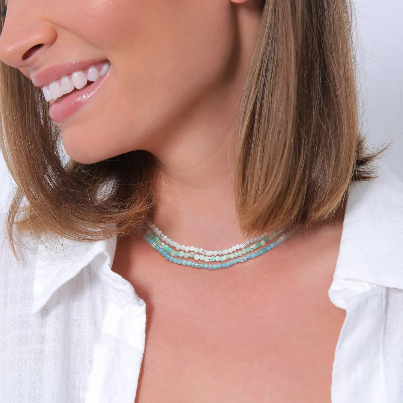 Elli "Choker Beads | Amazonit (Hellblau), Mondstein (Weiß)< Edelsteine|Halsketten