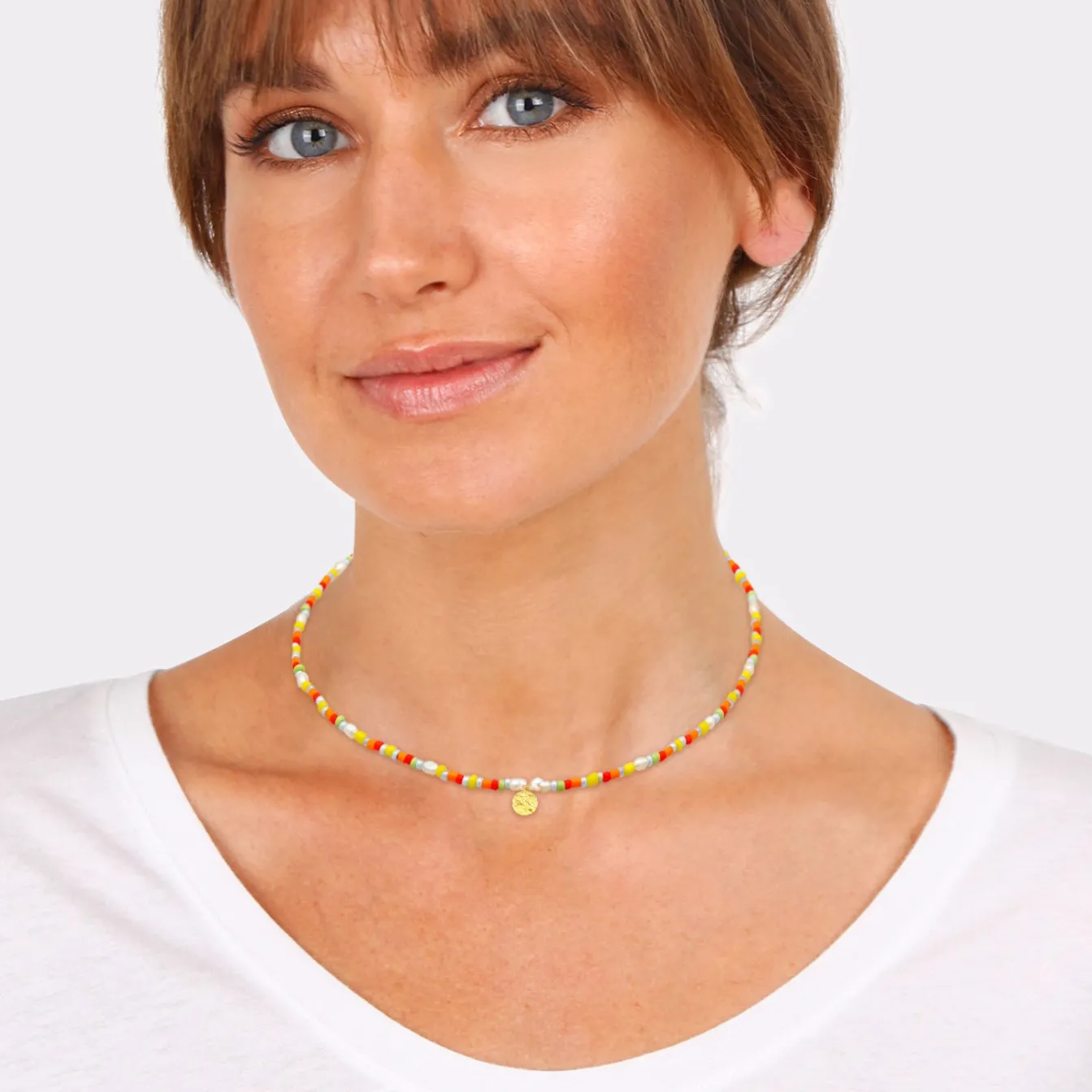 Elli "Choker Beads Bunt< Halsketten|Vergoldet