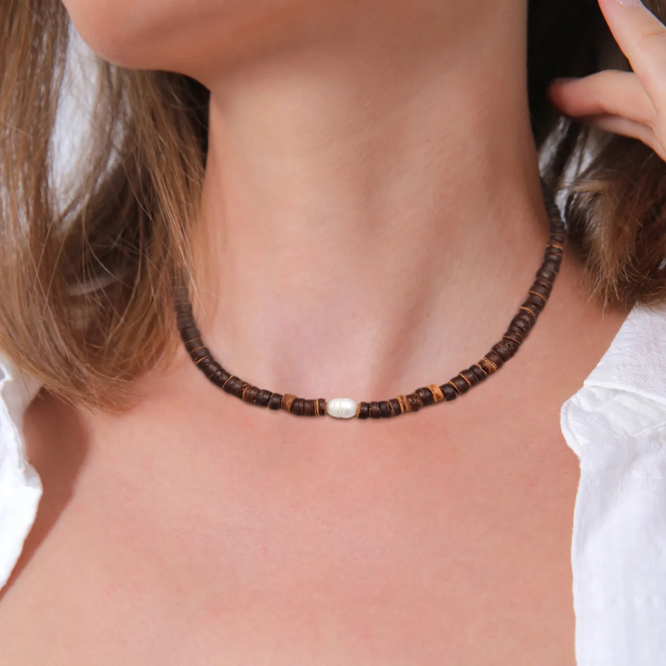 Elli "Choker Boho Kokosnuss | Süßwasserperle< Letzte Chance|Perlen