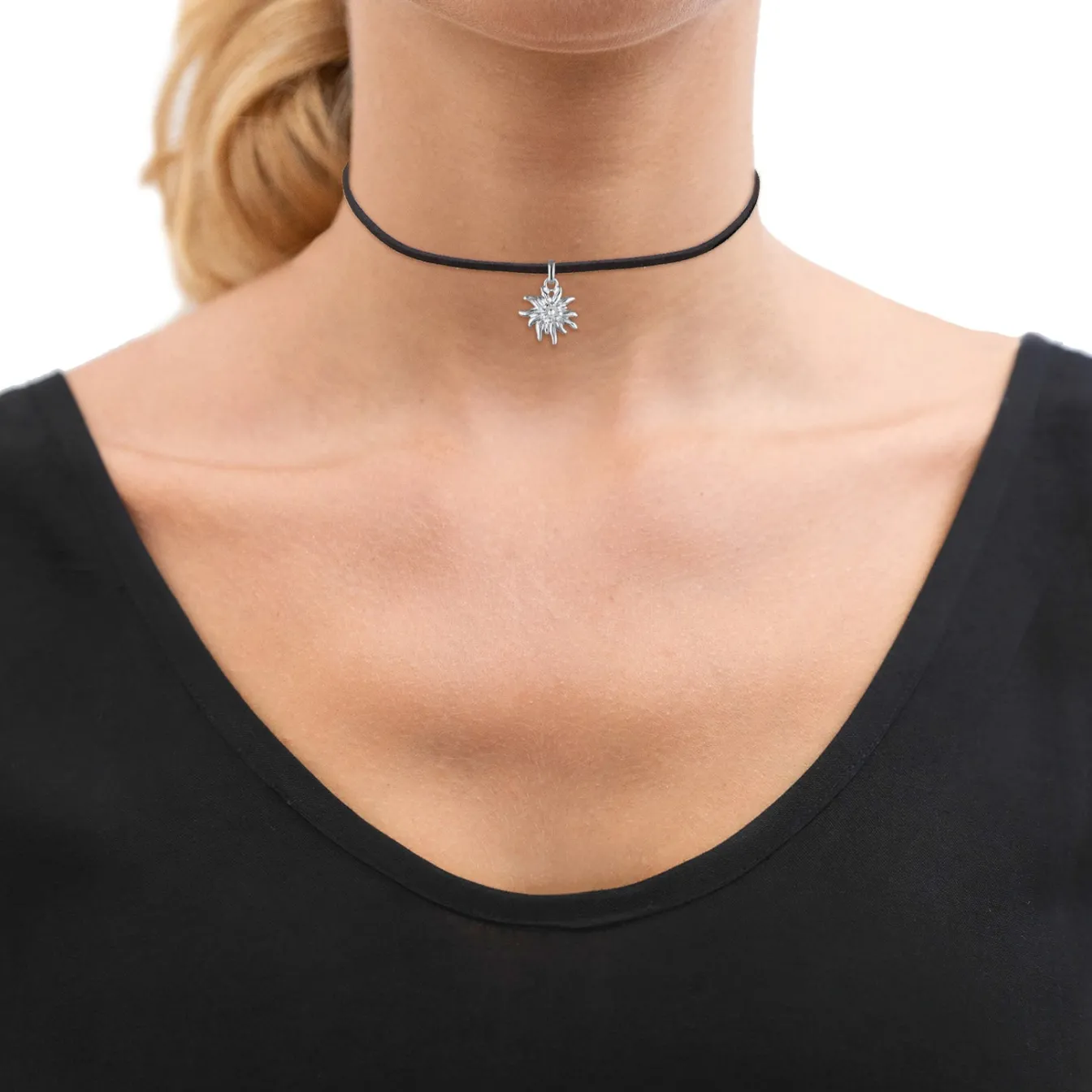 Elli "Choker Edelweiss | Kunstleder< Halsketten|Silber