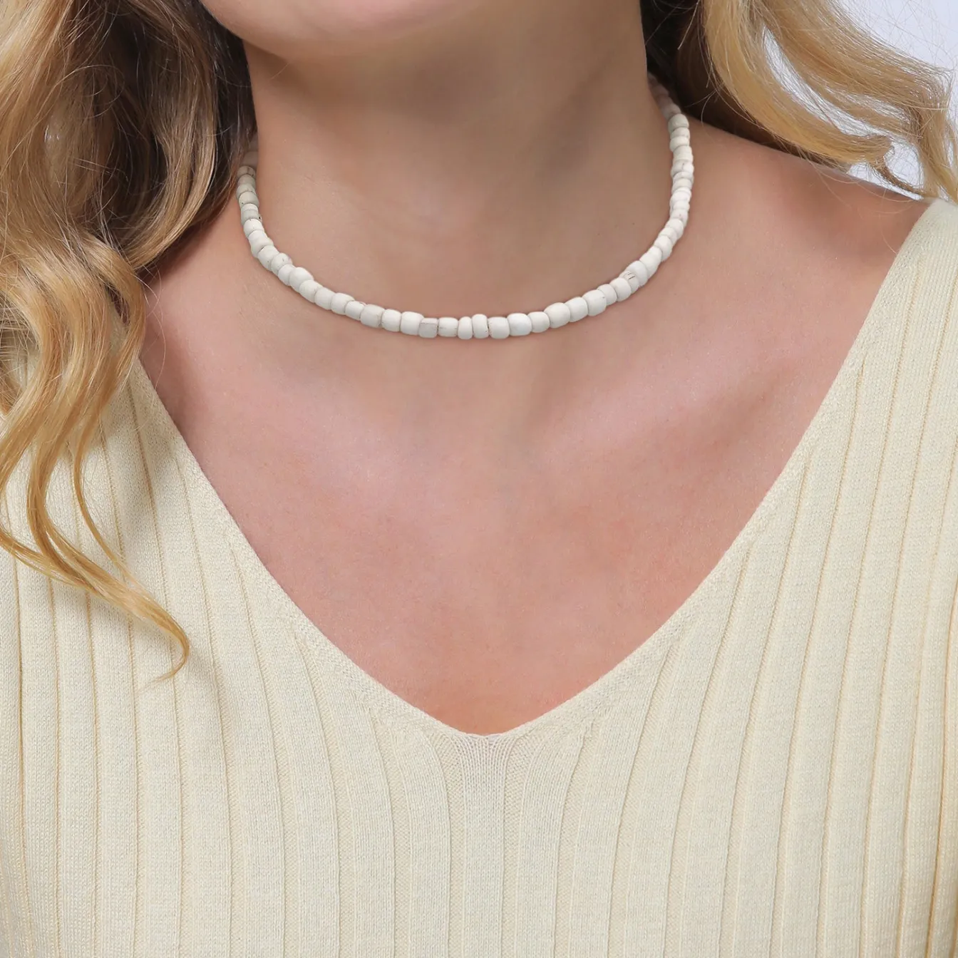 Elli "Choker Glasperlen Weiß< Perlen|Halsketten