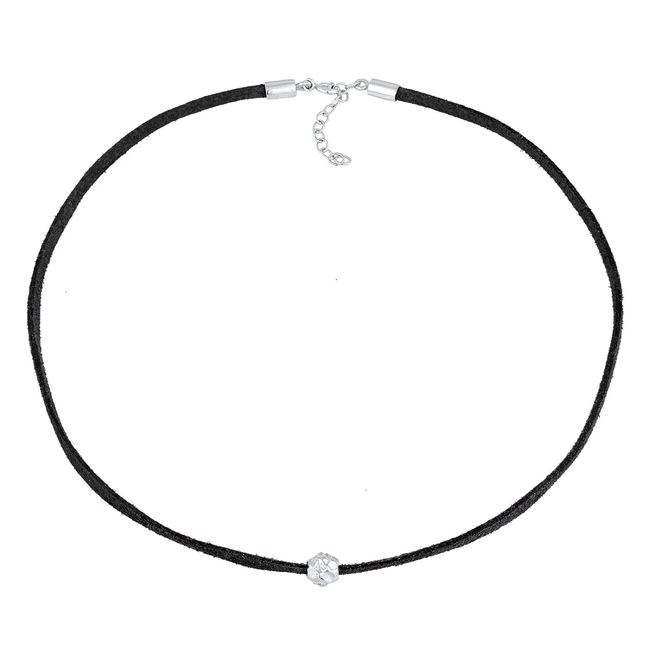 Elli "Choker Kugel | Kunstleder (Schwarz)< Halsketten|Silber