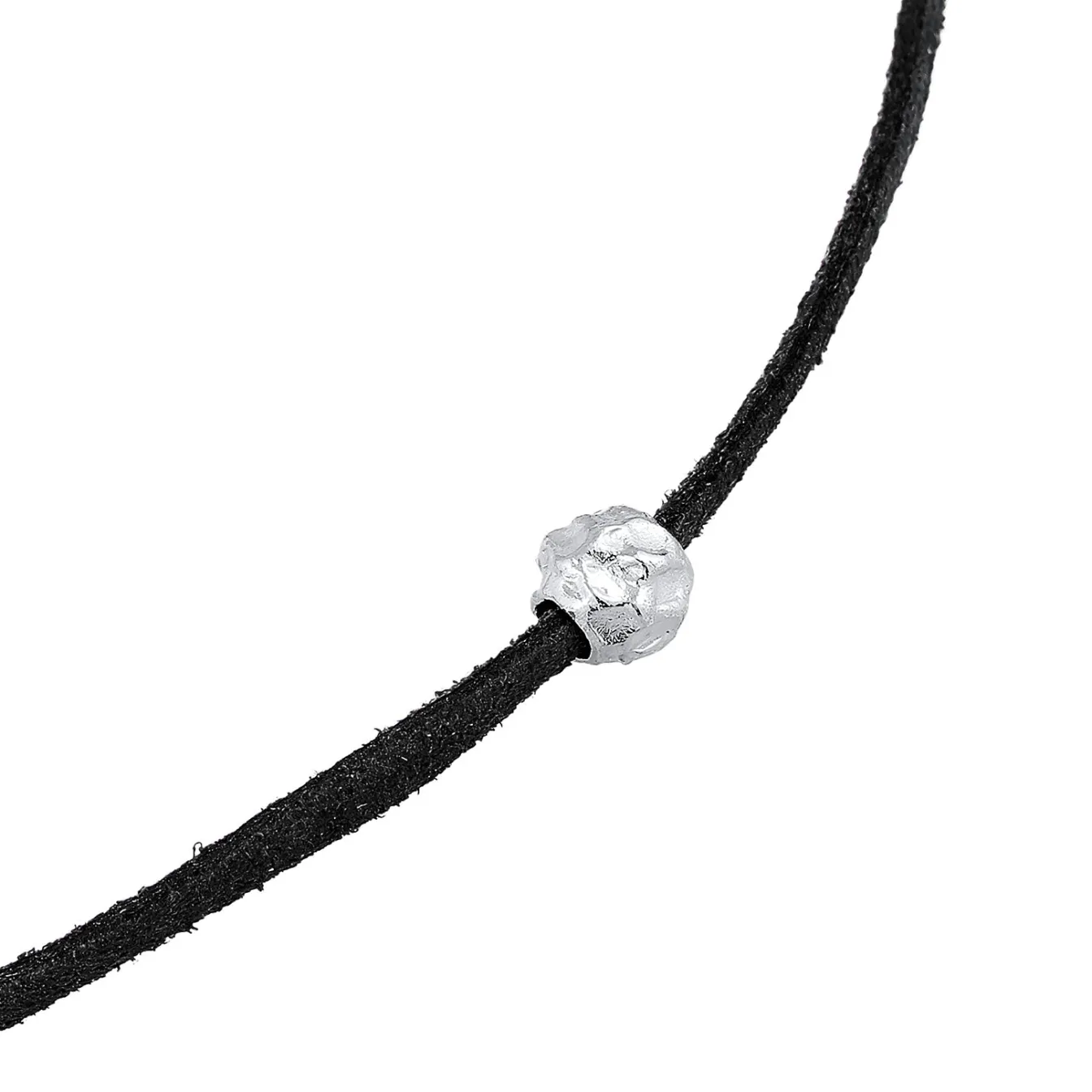 Elli "Choker Kugel | Kunstleder (Schwarz)< Halsketten|Silber