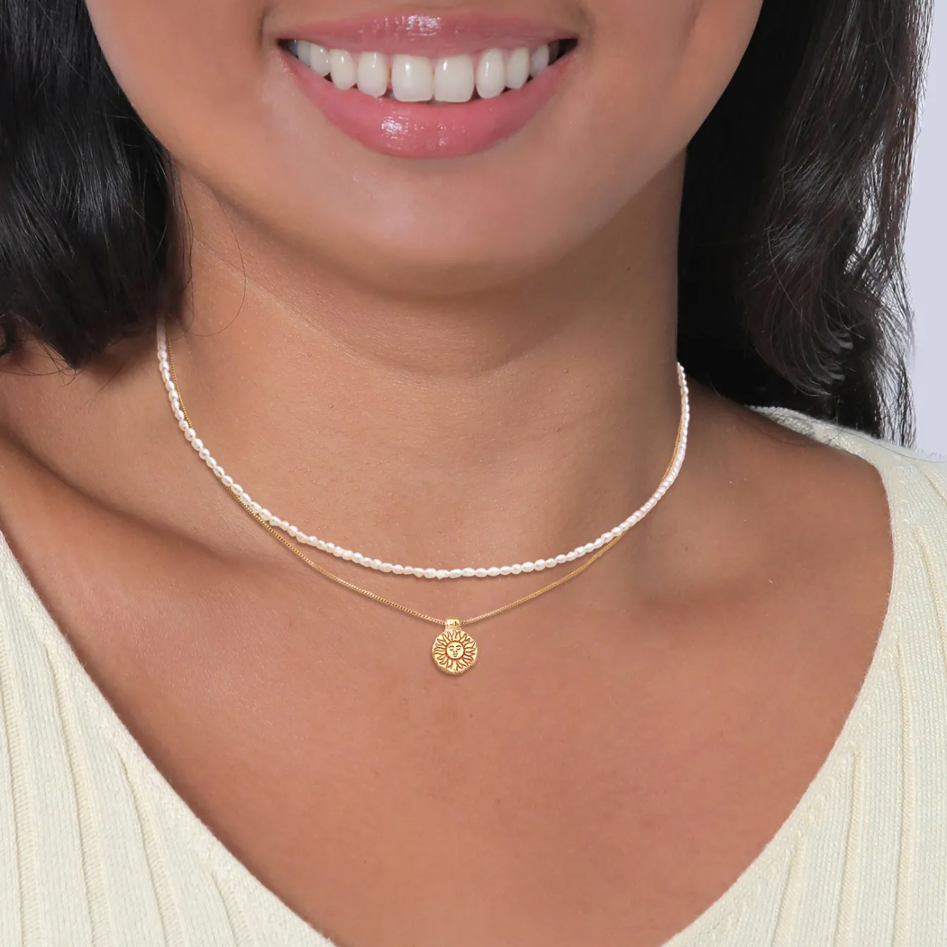 Elli "Choker Layer Sonne Süßwasserperlen 925 Silber< Symbol-schmuck|Perlen