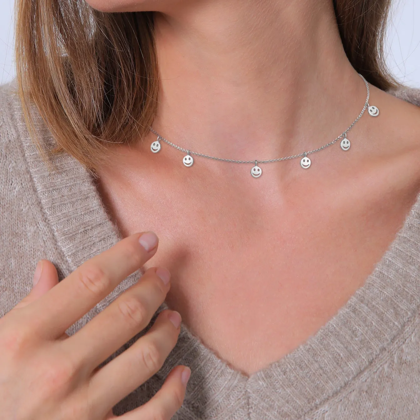 Elli "Choker mit Smiling Face< Halsketten|Silber