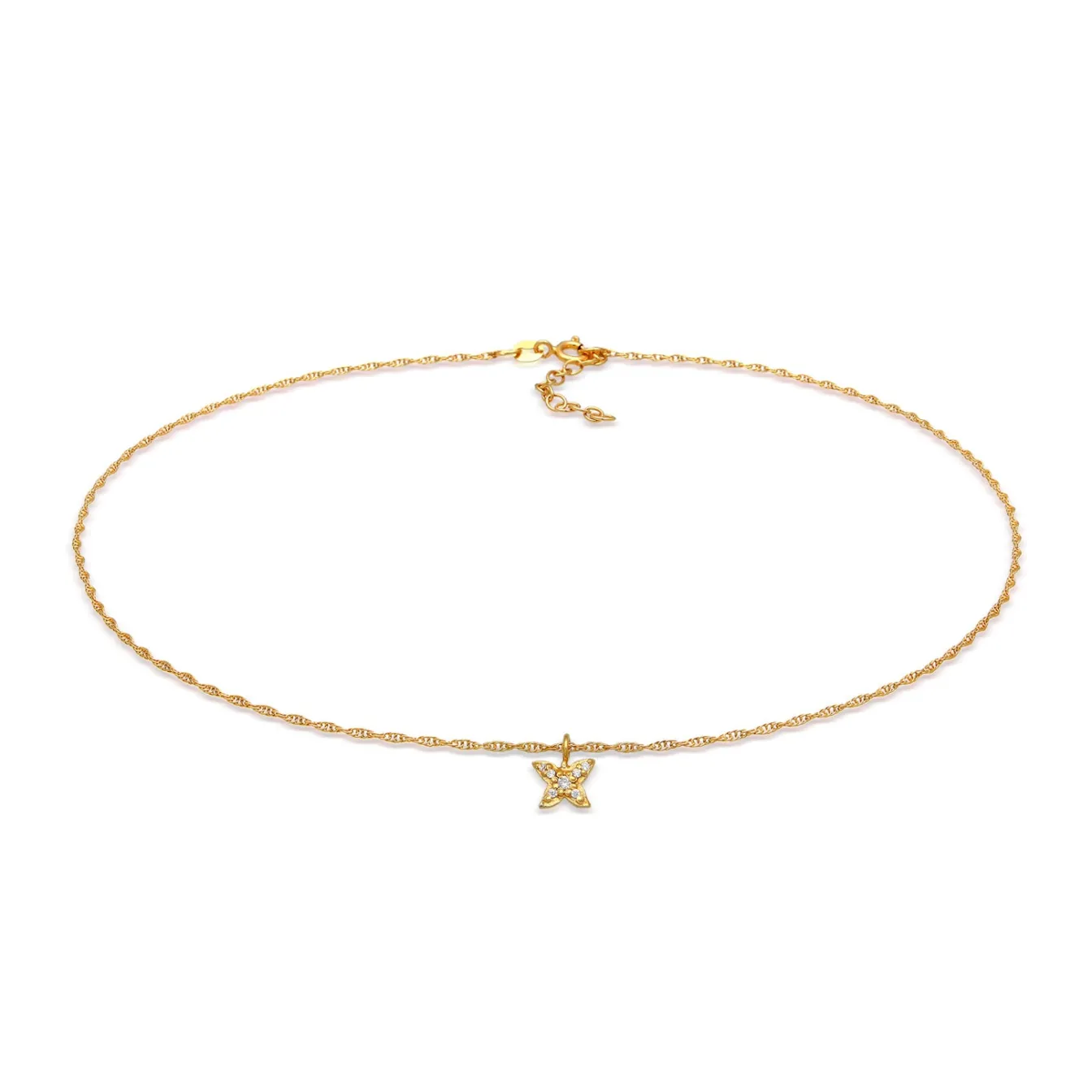 Elli "Choker Schmetterling Anhänger | Zirkonia (Weiß)< Halsketten|Vergoldet