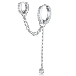 Elli "Creole Ear Chain | Glas Kristalle (Weiß)< Vergoldet|Ohrringe