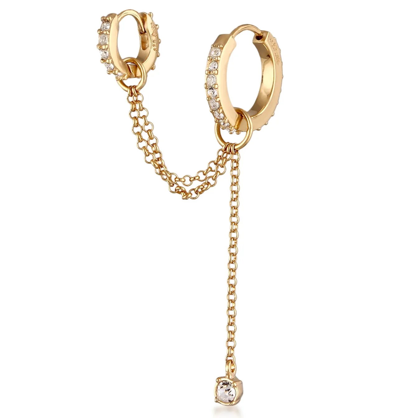 Elli "Creole Ear Chain | Glas Kristalle (Weiß)< Vergoldet|Ohrringe