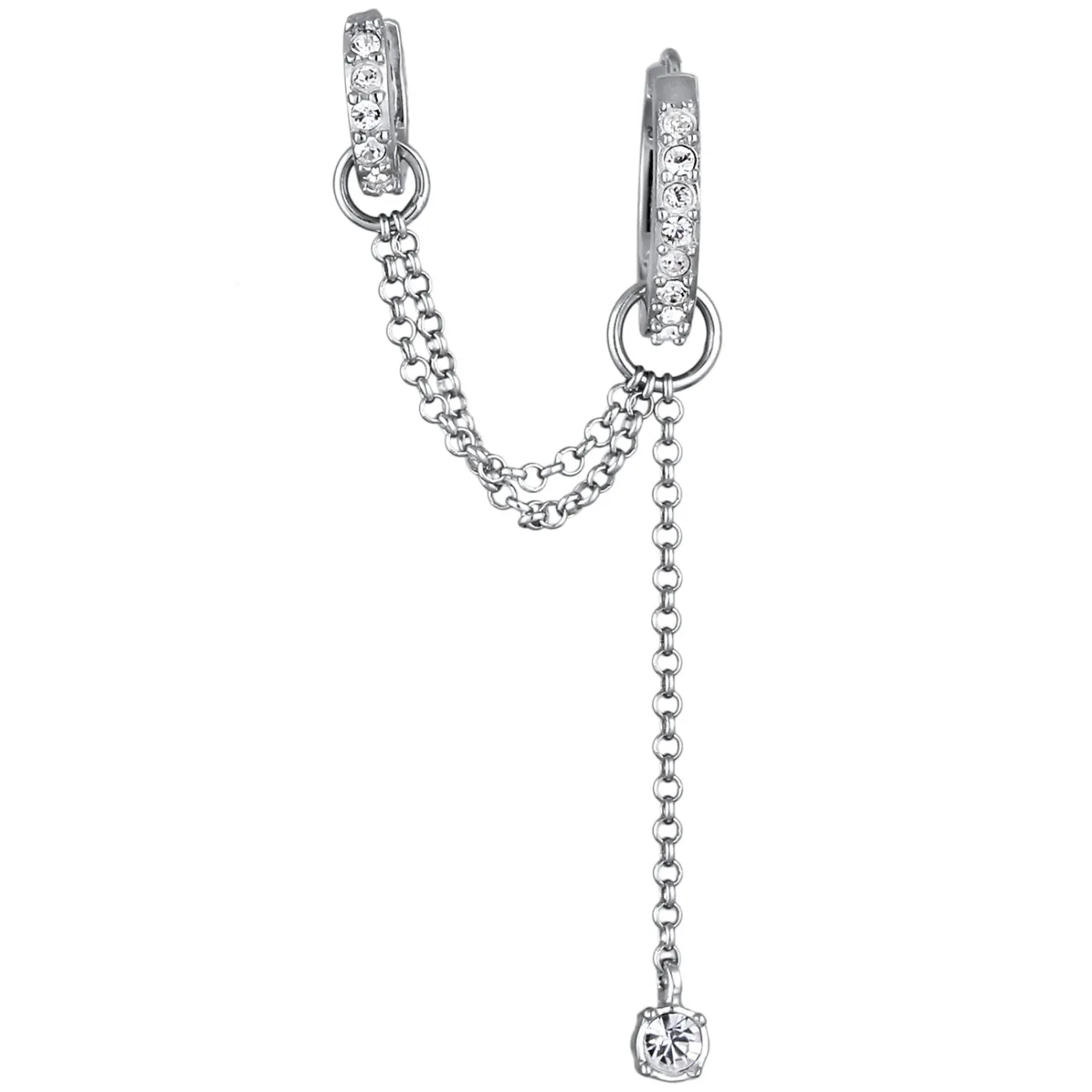 Elli "Creole Ear Chain | Glas Kristalle (Weiß)< Vergoldet|Ohrringe