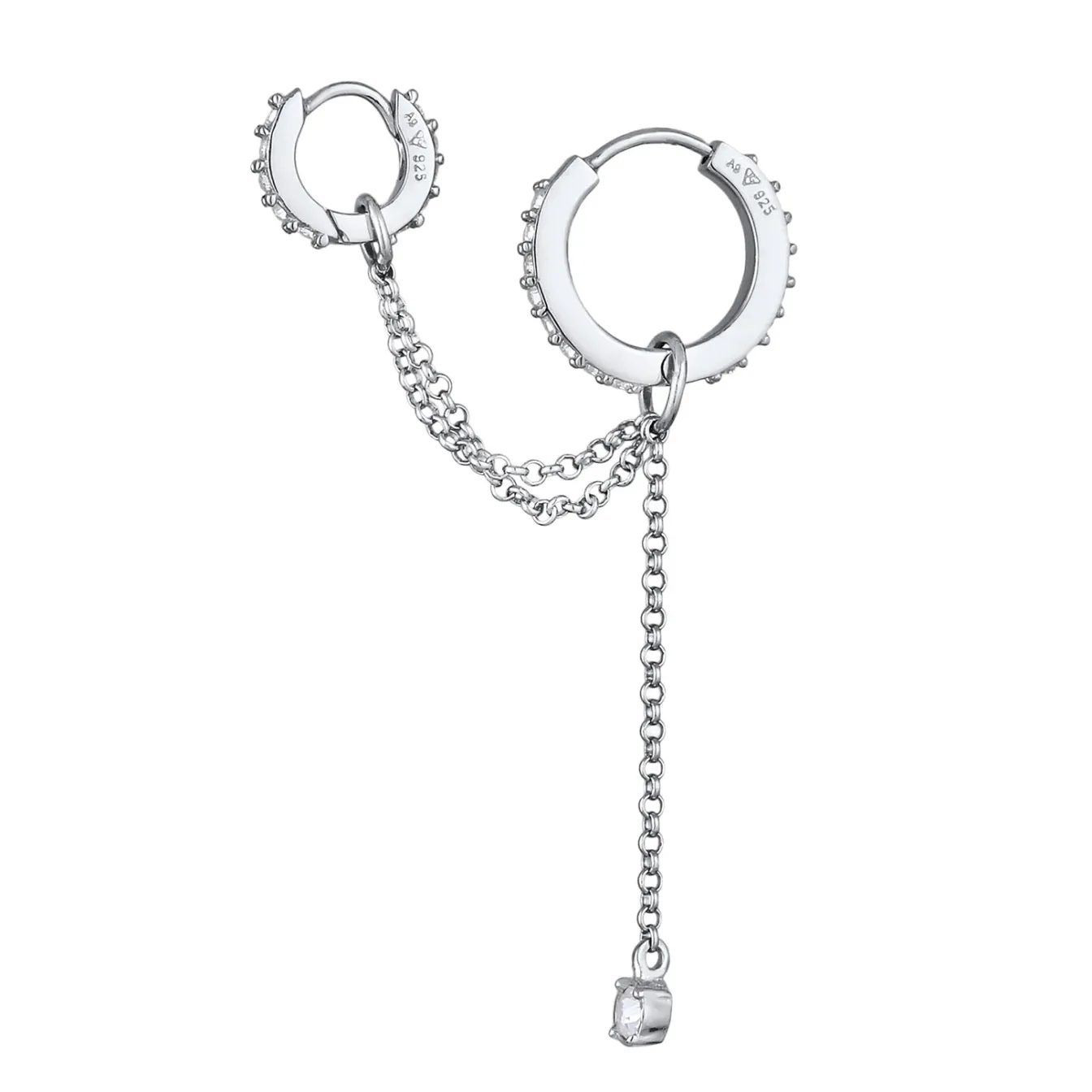 Elli "Creole Ear Chain | Glas Kristalle (Weiß)< Vergoldet|Ohrringe