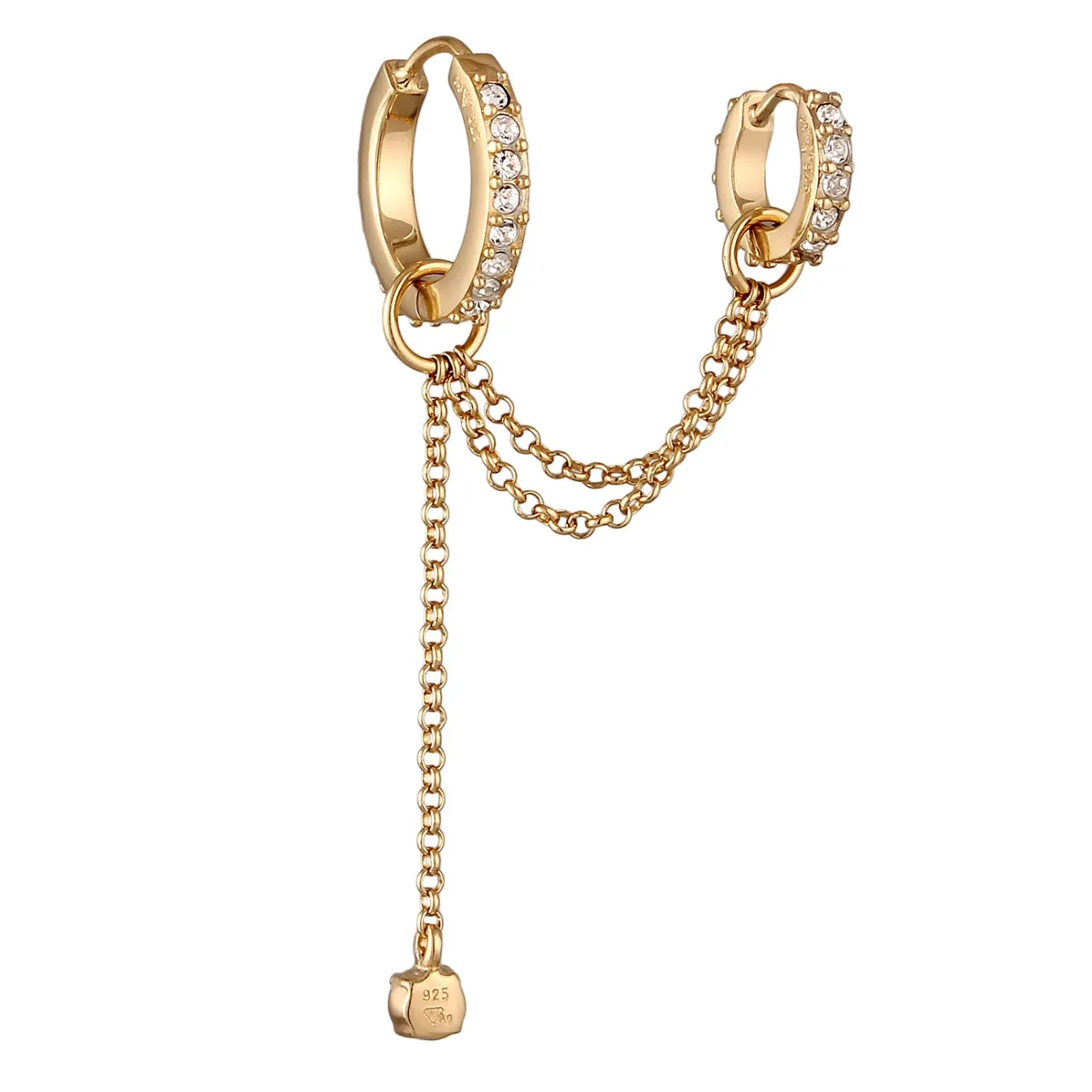 Elli "Creole Ear Chain | Glas Kristalle (Weiß)< Vergoldet|Ohrringe