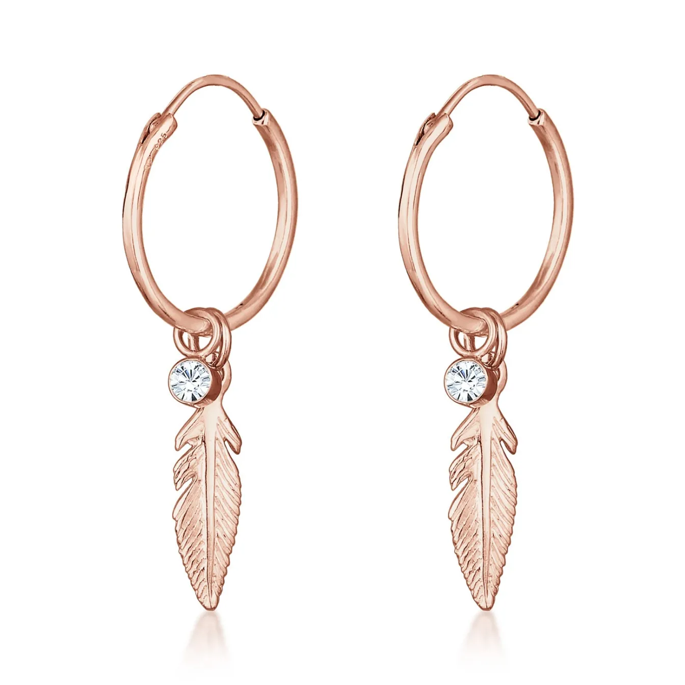 Elli "Creole Feder | Kristall (Weiß)< Roségold|Ohrringe