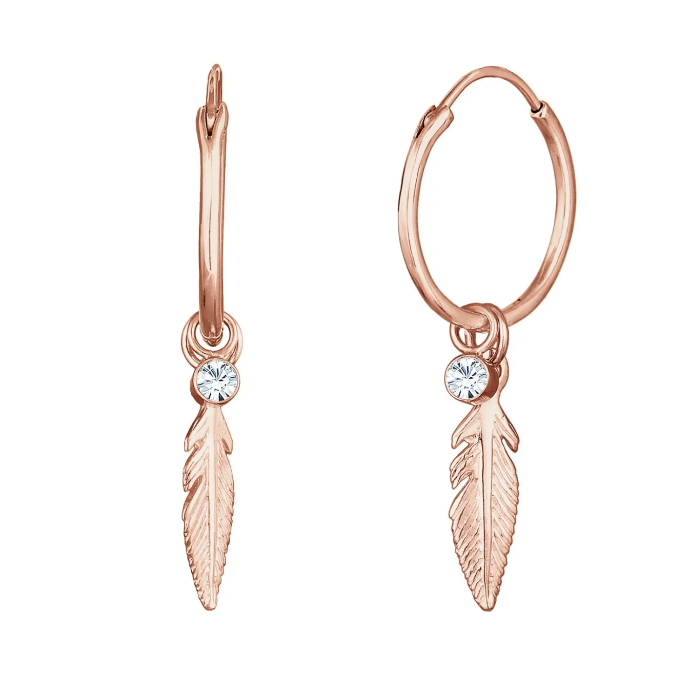 Elli "Creole Feder | Kristall (Weiß)< Roségold|Ohrringe