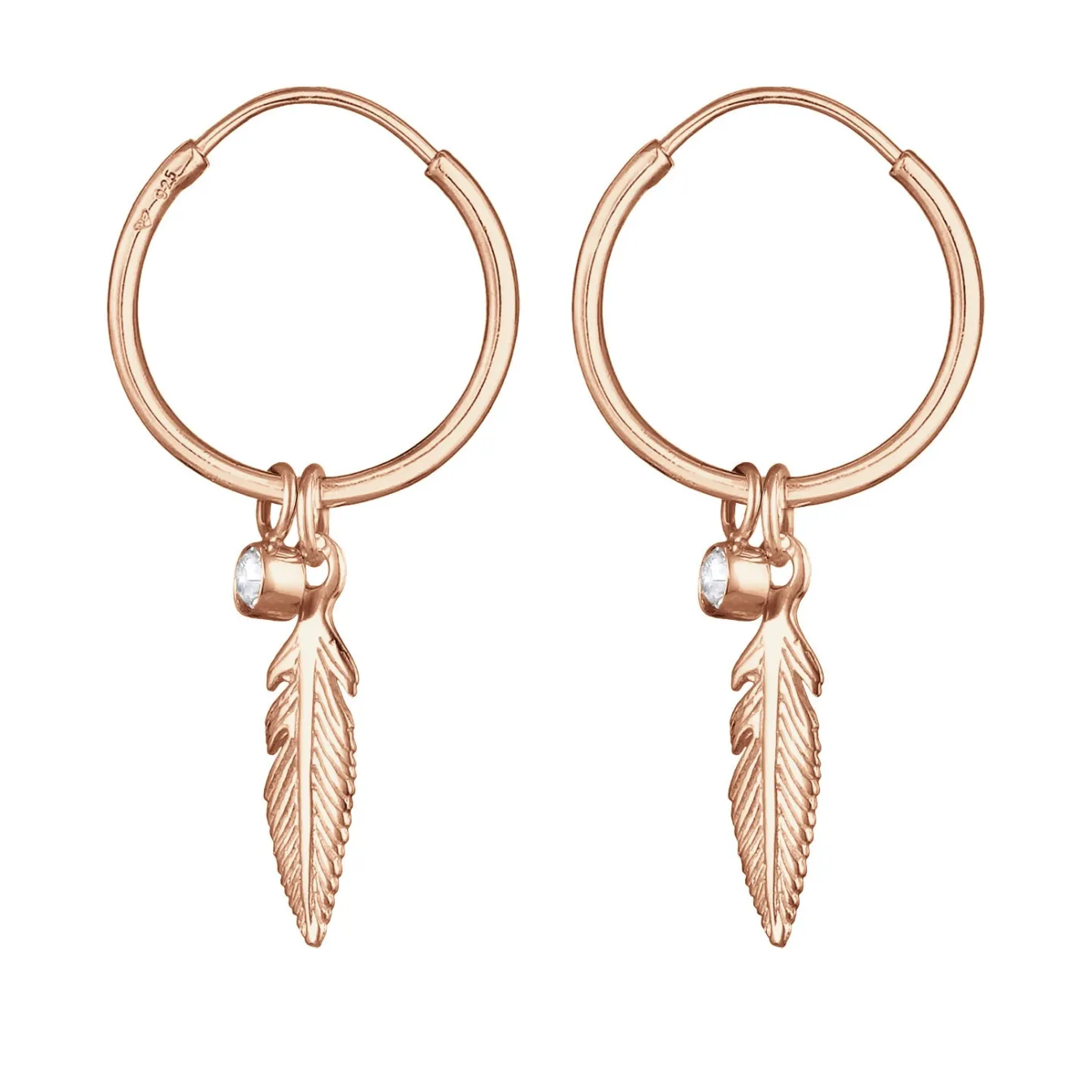 Elli "Creole Feder | Kristall (Weiß)< Roségold|Ohrringe