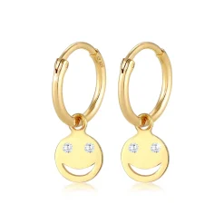 Elli "Creole mit Smiling Face | Zirkonia (Weiß)< Ohrringe|Vergoldet