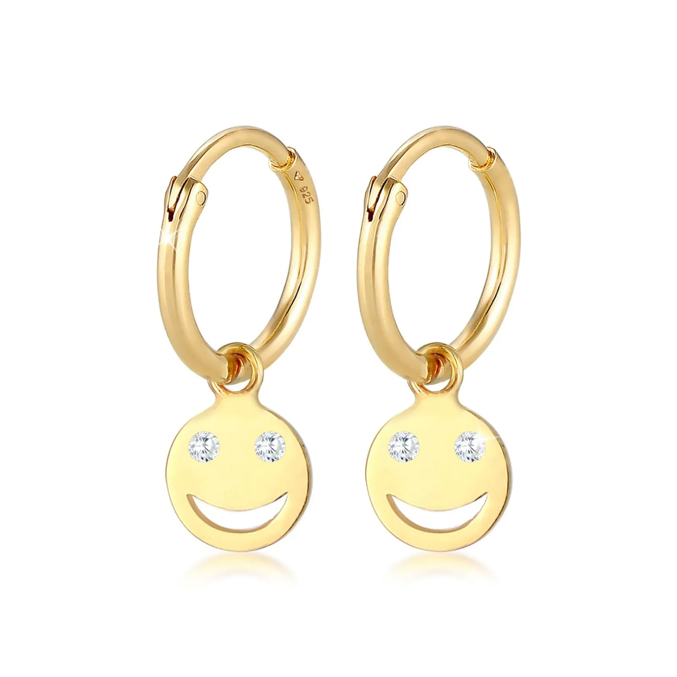Elli "Creole mit Smiling Face | Zirkonia (Weiß)< Ohrringe|Vergoldet