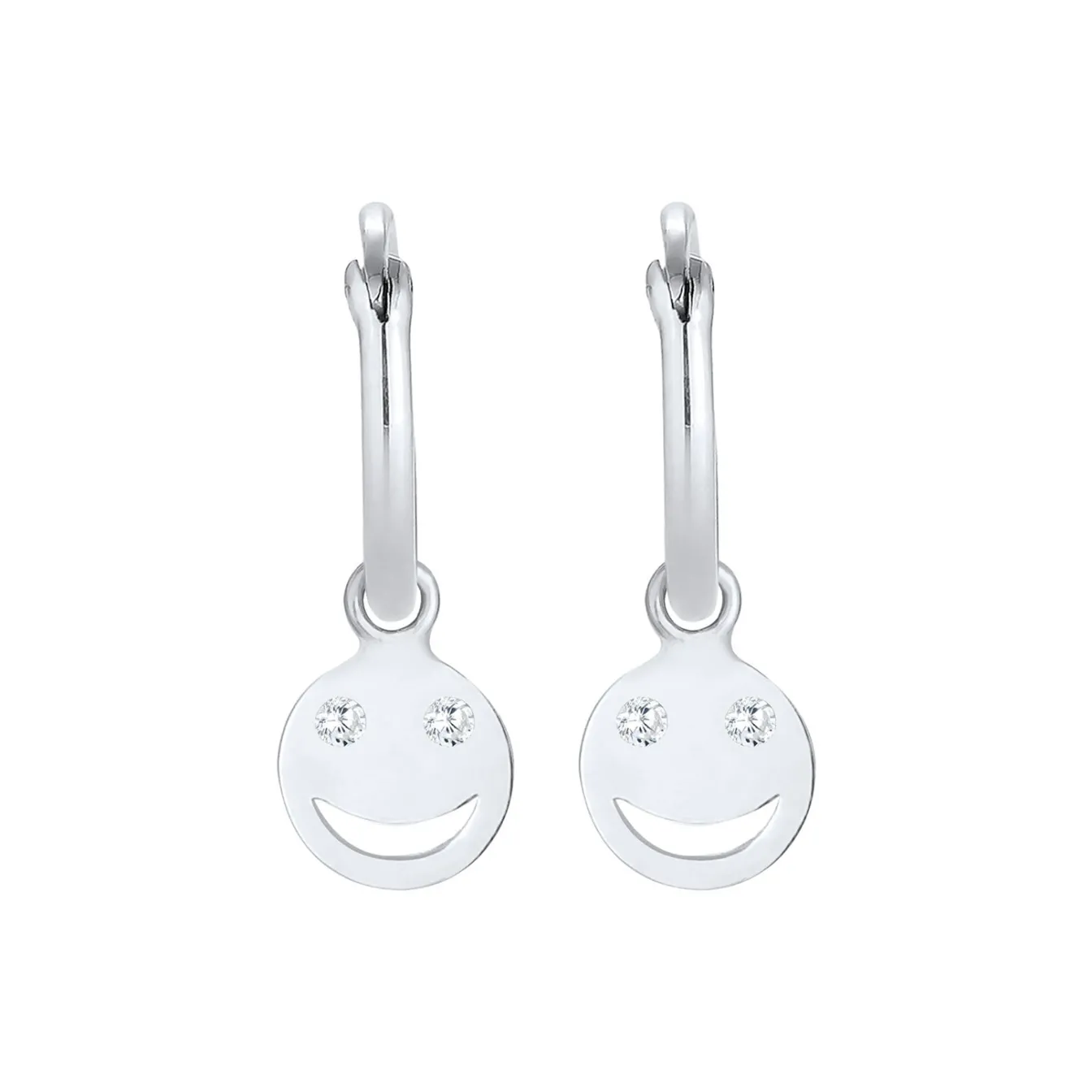 Elli "Creole mit Smiling Face | Zirkonia (Weiß)< Ohrringe|Vergoldet