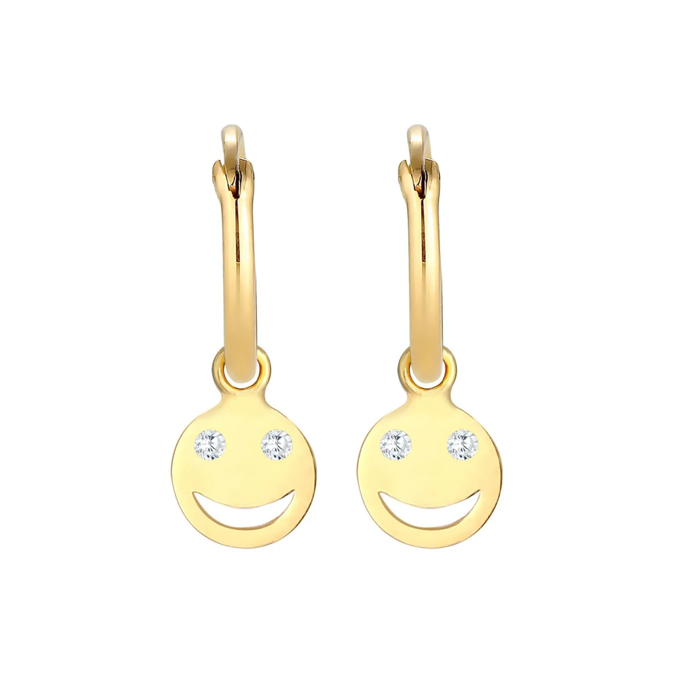 Elli "Creole mit Smiling Face | Zirkonia (Weiß)< Ohrringe|Vergoldet
