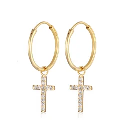 Elli "Creolen Anhänger Kreuz | Kristall (Weiß)< Vergoldet|Symbol-schmuck