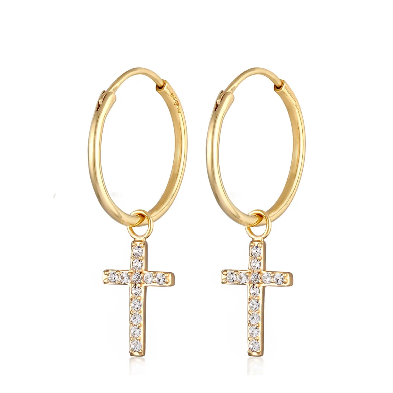 Elli "Creolen Anhänger Kreuz | Kristall (Weiß)< Vergoldet|Symbol-schmuck