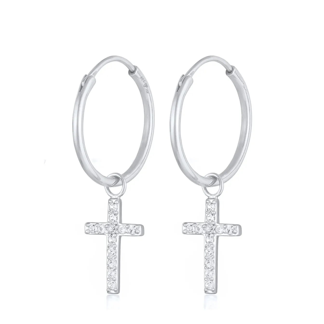 Elli "Creolen Anhänger Kreuz | Kristall (Weiß)< Vergoldet|Symbol-schmuck