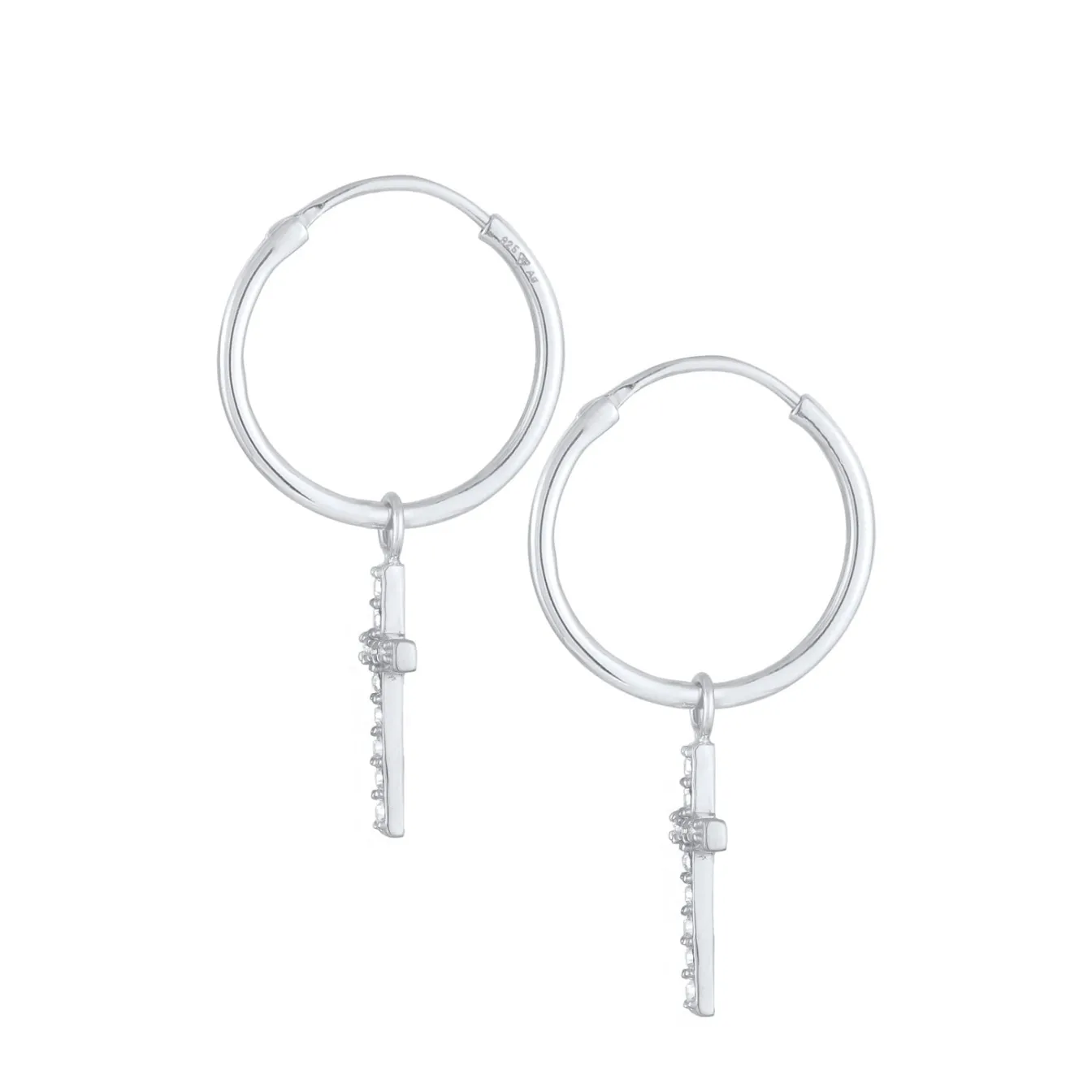 Elli "Creolen Anhänger Kreuz | Kristall (Weiß)< Vergoldet|Symbol-schmuck