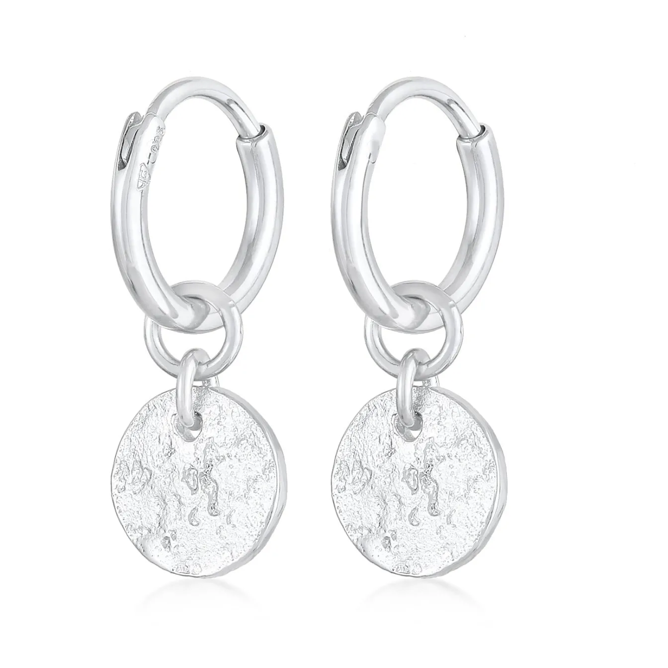 Elli "Creolen Coin Plättchen Organic Look 925 Silber< Vergoldet|Ohrringe