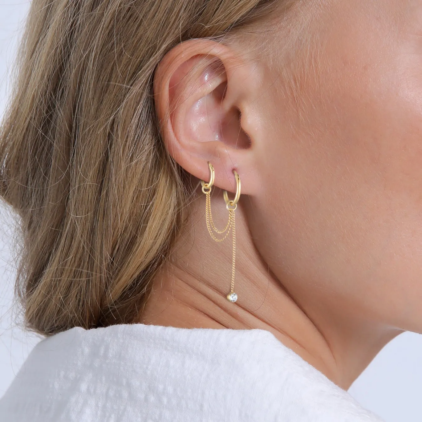 Elli "Creolen Ear Chain | Kristall (Weiß)< Ohrringe|Silber