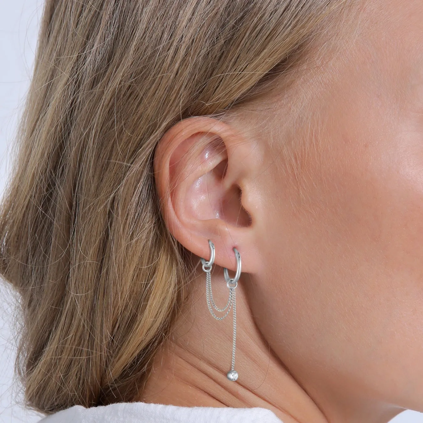 Elli "Creolen Ear Chain | Kristall (Weiß)< Ohrringe|Silber