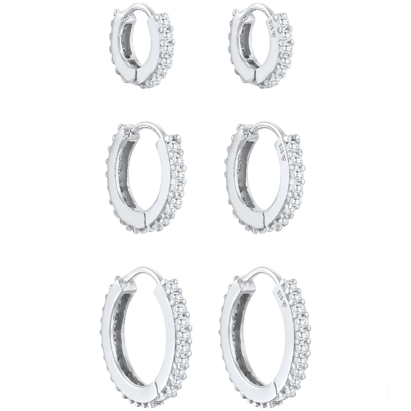 Elli "Creolen 3er Set | Zirkonia (weiß)< Ohrringe|Silber